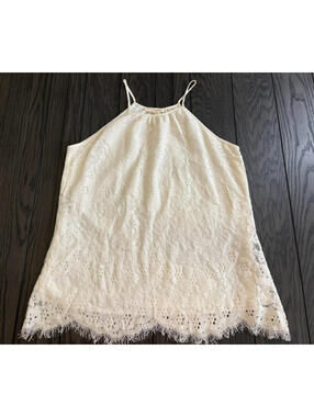 Solitaire White Lace  Cami Top Size Large Fringe